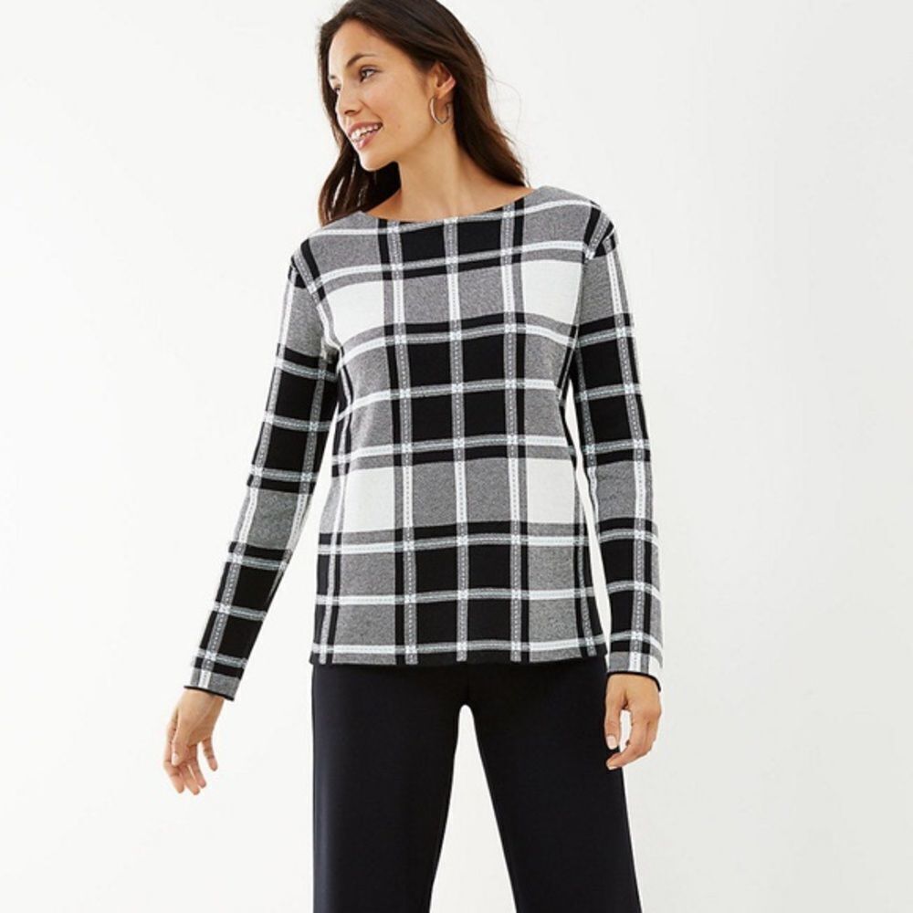 ✨ J.Jill Jacquard-knit Plaid Pullover Sweater✨